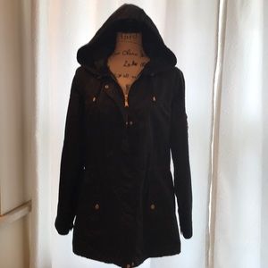 Trendy black rain coat